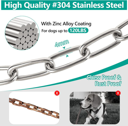 Tresbro Heavy Duty Dog Chains, 30FT Stainless Steel Tie Out Cable with Swivel Hook for Large Medium Dogs