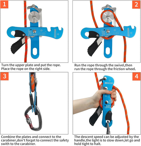 NewDoar Climbing Stop Descender Rappelling Belay for Ropes 10-12mm for Novices Rescue & Arborist CE Certification
