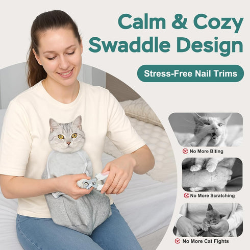 Pawfun Cozy Self-Adhesive Cat Grooming Wrap, Cat Wrap for Cutting Nails, Breathable Anti-Scratch Cats Swaddle Bag