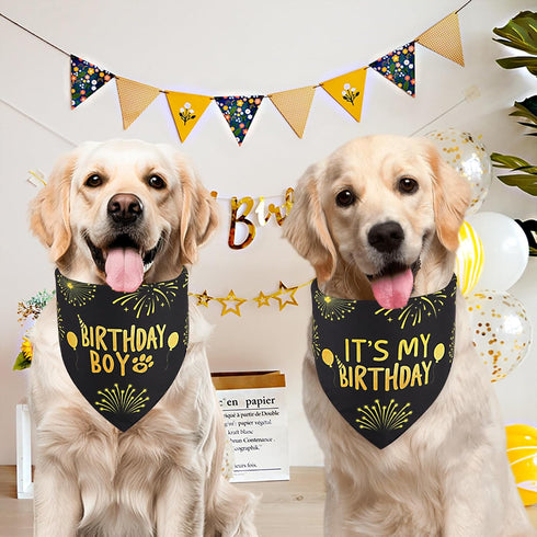 QUQULE 1PCS, Dog Birthday Bandana Boy Black Small Durable Triangle Reversible Scarf Bibs Handkerchief for Puppy Pet
