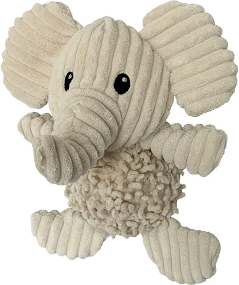 Petlou Durable Natural Nubby Plush Dog Toys with Squeaker and Crinkle Paper in Multi-Size (Natural Elephant - M, 10 Inch)