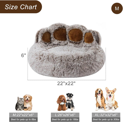 Jiupety Dog Bed with Standing Paws | Upgraded Soothing Paw Dog Bed | Cozy Comfy Dog Bed | Creative Dog Donut Bed with Bear Paws | Gray M Size 22”X22” X6”| Pet Dog Bed for Dogs