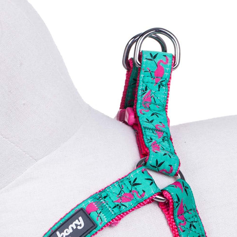 Blueberry Pet Essentials Step-in Dog Harness, Pink Flamingo on Light Emerald, Chest Girth 26" - 39", Large