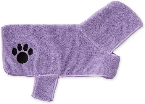Bone Dry Pet Robe Collection, Embroidered Absorbent Microfiber Bath Robe with Adjustable Closure, Small, Lavender