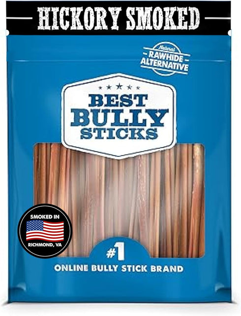 Best Bully Sticks Hickory Smoked 100% Natural 6 Inch Bully Sticks for Dogs, 20 Pack - Smoky, Odor-Free, No Additives