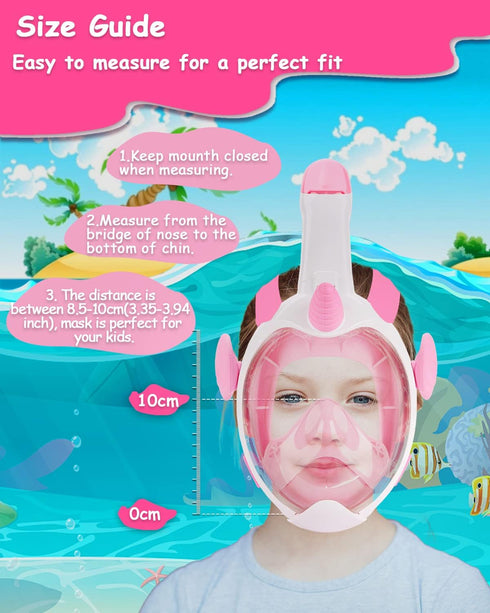 Snorkel Mask for Kids, Full Face Unicorn Snorkeling Gear with 180° Panoramic View
