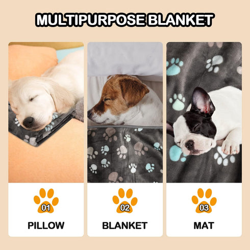 3 Pack Blankets for Dogs, Super Soft Fluffy Fleece, 30x20 inch Grey Flannel Throw for Dog, Puppy, Cat Paw