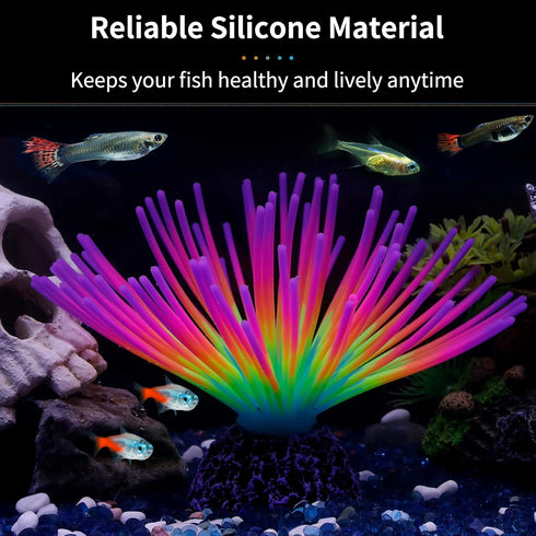 Uniclife Imitative Rainbow Sea Urchin Ball, Artificial Silicone Ornament with Glowing Effect for Fish Tanks.