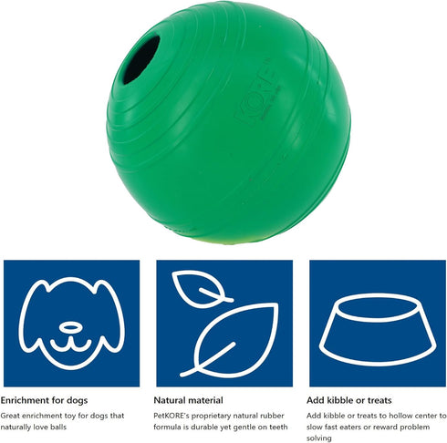 PetKORE 4.75" : KoreFlex Ball - Large, Green, Dog Toy, Shape Maintaining Rubber, Treat Stuffing Center