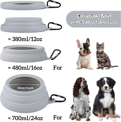 OHMO Collapsible Dog Water Bowl, No Spill Design, 24oz Medium, Portable Pet Bowl for Road Trips, Ash Color