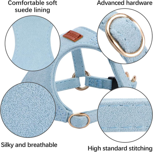 No Pull Dog Harness - Lightweight, Soft, Adjustable Collar and Leash Set for Small and Medium Dogs, Blue