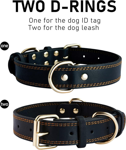 Genuine Leather Dog Collar, Heavy Duty Wide Collar for Small Medium Large Extra Large Dogs, S: 0.8" Wide for