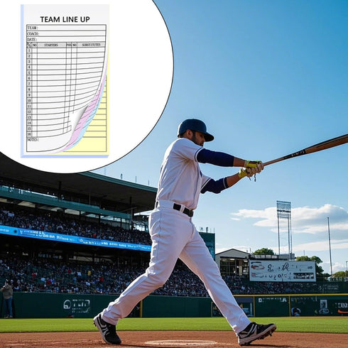 XUEJITECH 4-Part 150 16 Baseball/Softball Lineup Cards, Carbonless Copies with Tearing Line, Games with Player Roster