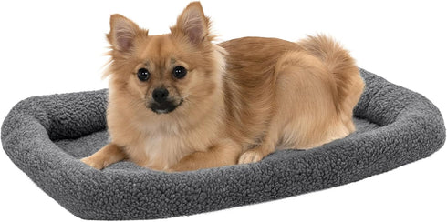 Furhaven Dog Bed for Small Dogs & Indoor Cats, 100% Washable Sherpa Fleece Bolster Crate Pad - Gray, Small