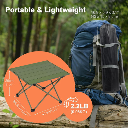 Small Folding Camping Table with Carry Bag, Portable Ultralight Compact Aluminum Beach Table, Foldable Mini Collapsible