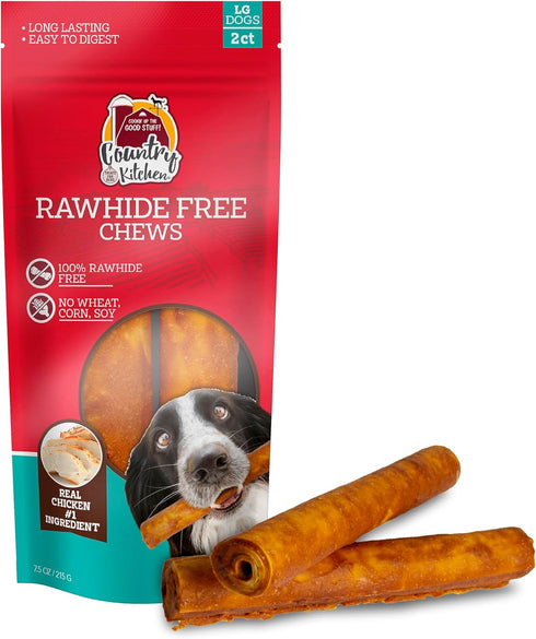 Country Kitchen Rawhide Free Chicken Dog Chews, for Large Dogs, Made with