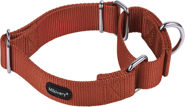 Martingale Dog Collar Adjustable Nylon Safety Training Brick Red Caramel Comfortable Metal Buckle for Small Medium