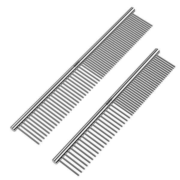 CWXZSTM Pet Steel Combs for Dog and Cat, Dematting Comb with Rounded Teeth and Non-Slip Grip Handle, 6.5IN/7.4IN