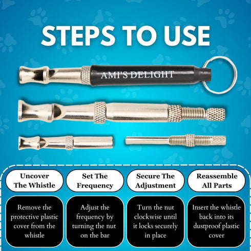 Ami's Delight Dog Whistle Set of 5, Adjustable Premium Quality Whistles with Lanyards and Clicker