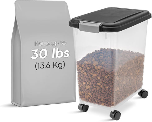 IRIS USA Airtight Dog Food Storage Container, Up to 30 lbs, with Attachable Wheels for Easy Mobility