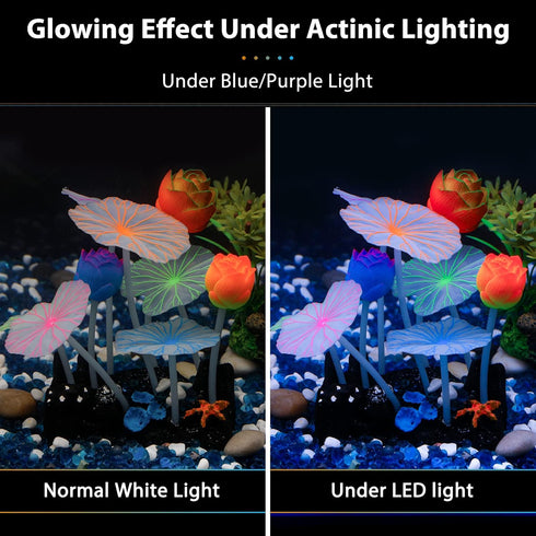 Uniclife Silicone Lotus Ornament - Glowing Effect Aquarium Decoration with Suction Cup for Fish Tank