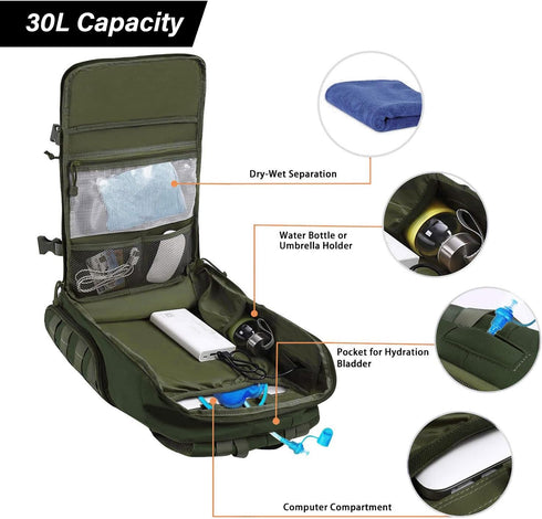 MOSISO 30L Tactical Backpack, Military Daypack 3 Day Assault Pack Rucksack Bag