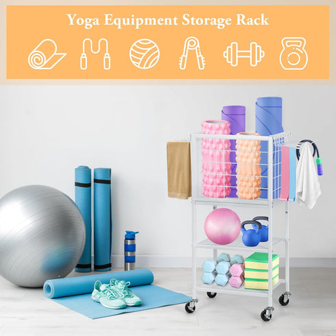 Weight Rack with Hooks for Home Gym, Yoga Mat Storage Organizer, Weight Storage Racks, Wheels for Dumbbell & Resistance