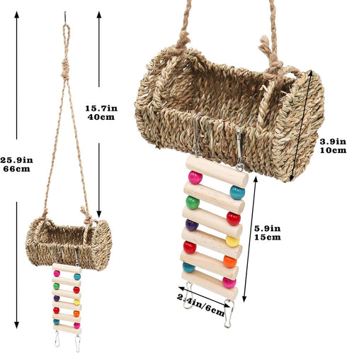 Neeenn Hermit Crab Hideout with Ladder, Wooden Hermit Crab Climbing Toys, Aquariums Ladder Bridge Ramp Toy, Small