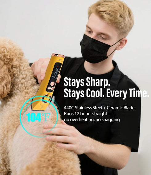 12H 440C 3-Speed Professional Dog Grooming Clippers with Runtime & Replaceable Blade, Low Noise Electric Dog Shaver