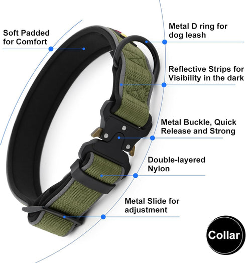 Plutus Pet Tactical Dog Collar, Reflective Adjustable Heavy Duty Collar, Soft Padded for Small Medium Large Dogs