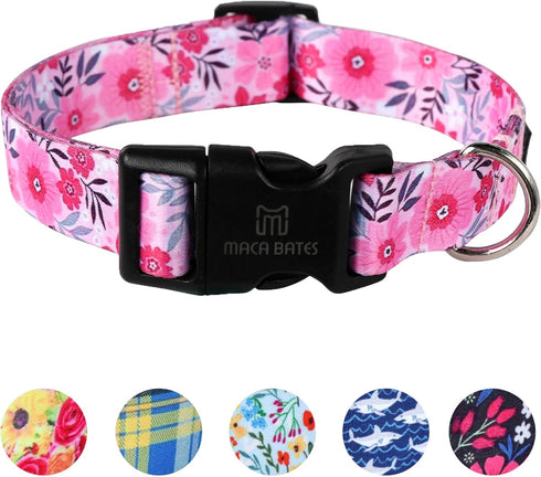 Maca Bates Designer Flower Pink Dog Collar, Cute Spring Collars for Small Medium Large Female Dogs