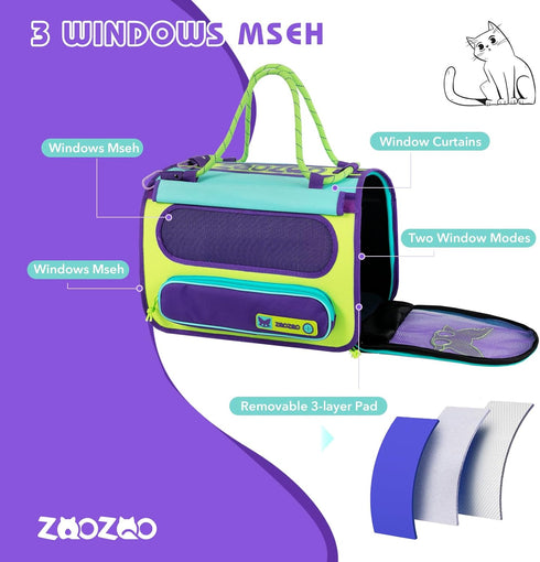 Pet Travel Carrier - TSA Airline Approved Under Seat Cat Carrier with Flea Comb, De-Shedder & Feeding Bowl, Purple