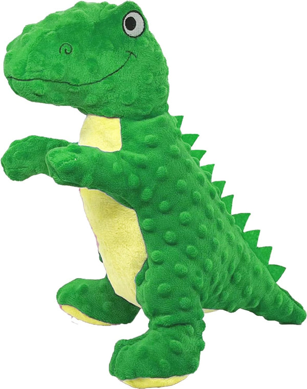 No Stuffing Dog Toys for Aggressive Chewers - Squeaky Wrinkled Plush Dog Toys, Suitable for All Breeds (Dinosaur Green)