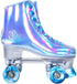 8-51 JajaHoho Roller Skates for Women, Very Peri Blue Holographic High Top Faux Leather Rollerskates, Shiny Double-Row