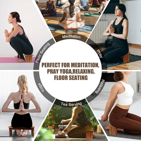 Folding Yoga Meditation Bench - Yoga Kneeling Bench for Adult, Wooden Zen Meditation Stool Kneeling Bench for Yoga
