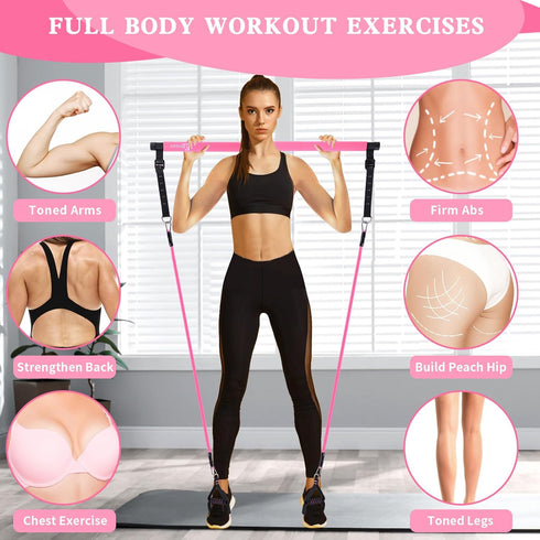 Pilates Bar Kit with Resistance Bands - Stackable Bar for Legs, Hip, Waist, Arm Workouts, Home Gym Yoga
