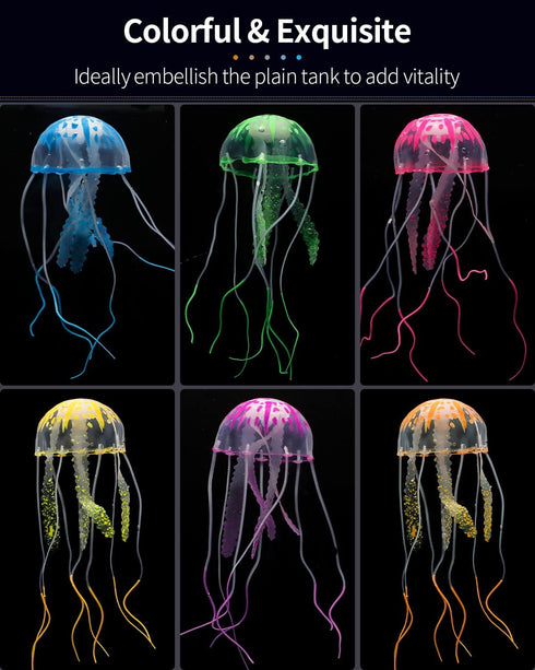 Uniclife 6 Pcs Glowing Jellyfish Ornament Decoration for Fish Tank Aquarium