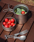 iBasingo 2 Piece-Set Titanium Bowl Pot Set with Folding Handle for Outdoor Cooking
