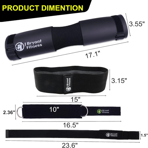 J Bryant Barbell Pad Set with 2 Ankle Straps for Cable Machines, Thick Cushion Hip-Thrusts Pad with Carry Bag