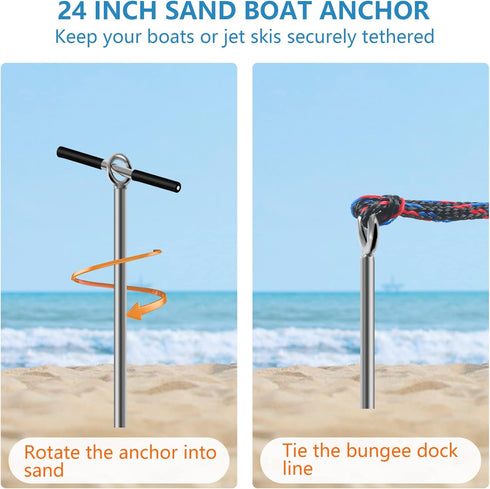 Sand Anchor - Beach Anchor with Removable Handle, Bungee Line & Carry Bag, 18"/24"/36" Length Auger for Beach