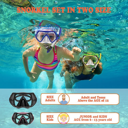 WACOOL Snorkeling Scuba Diving Package Set for Men Women, Anti-Fog Glass, Purge Valve, Anti-Splash Mouth Piece (Kids,