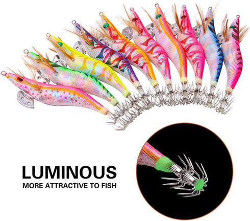Generic 10Pcs 12g-20g Squid Bait Hook Wooden Shrimp Jig Fishing Lures Hooks Wood Artificial Luminous Jigging Lure