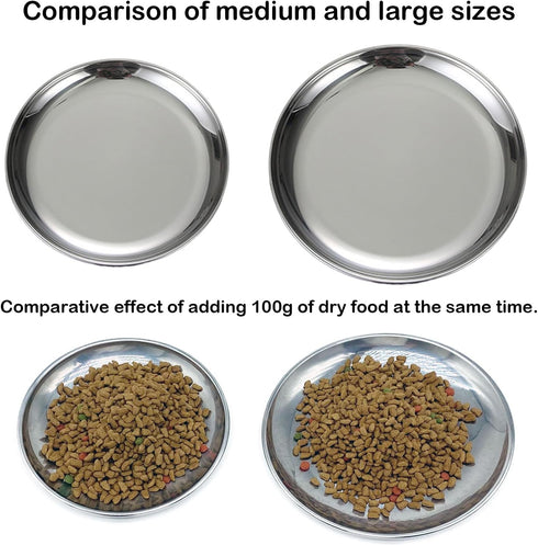 Cat Food Dishes, Stainless Steel Shallow Dish, Whisker Relief Wide Plate Pet Dishes with Non-Slip Placemat (4 PCS)