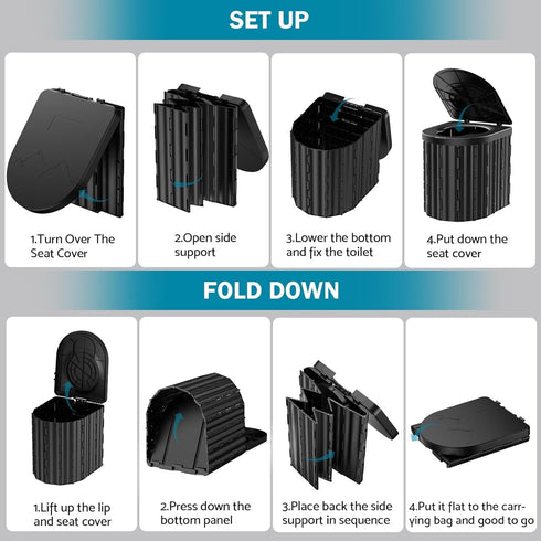 300LBS Portable Folding Toilet for Adults Camping, Weight Capacity Porta Potty with Removable Toilet Paper Holder