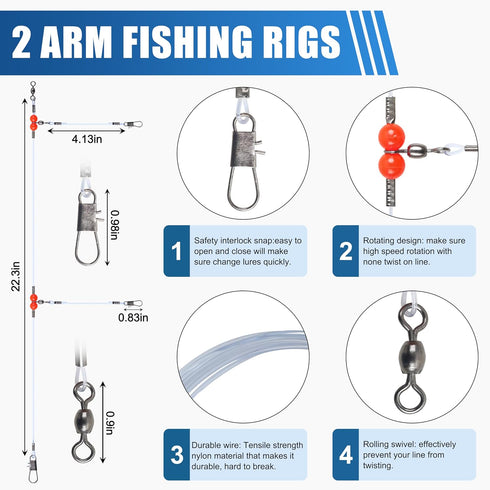 Surf Saltwater Fishing Tackle Kit, 36PCS Surf Fishing Leader Rigs with Pyramid Sinkers, Fishing Wire Leader, Circle