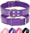 Rhinestones Dog Collar - 1.5" Width Leather with Sparkly Crystal Diamonds - 17"-20", Purple