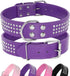 Rhinestones Dog Collar - 1.5" Width Leather with Sparkly Crystal Diamonds - 17"-20", Purple