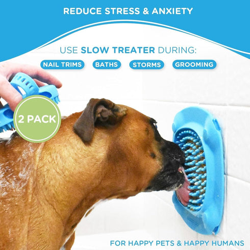 Aquapaw Premium 2-Pack Dog Lick Mat with Suction Cups, Slow Feeder for Treats & Peanut Butter, Blue