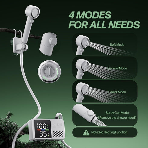 10L/Min 4 IPX8 7800mAh IGRL Portable Shower for Camping, Powerful Water Flow, Rechargeable Shower Pump with Bath