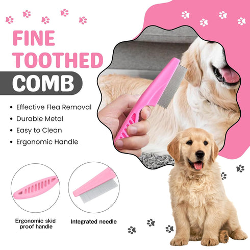 9Pcs Trimmer Trimming Dog Grooming Kit - Self Cleaning Slicker Brush, Flea Comb, Nail & Bath Brush - Pet Grooming Tools